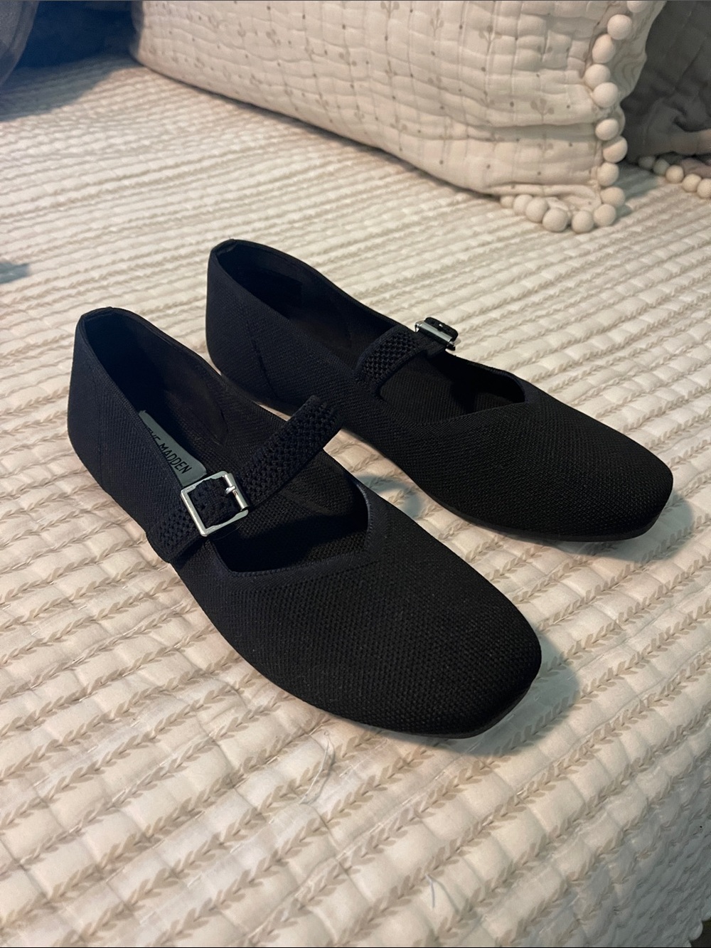 Steve Madden Black Knit Mary Jane Flats with Buckle